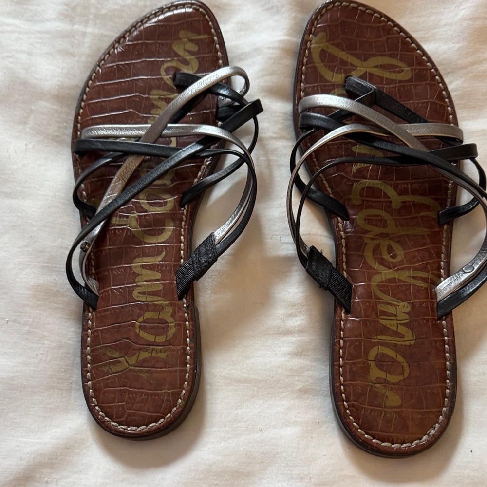 Sam Edelman Brown Footbed Sandals with Black and Silver Straps